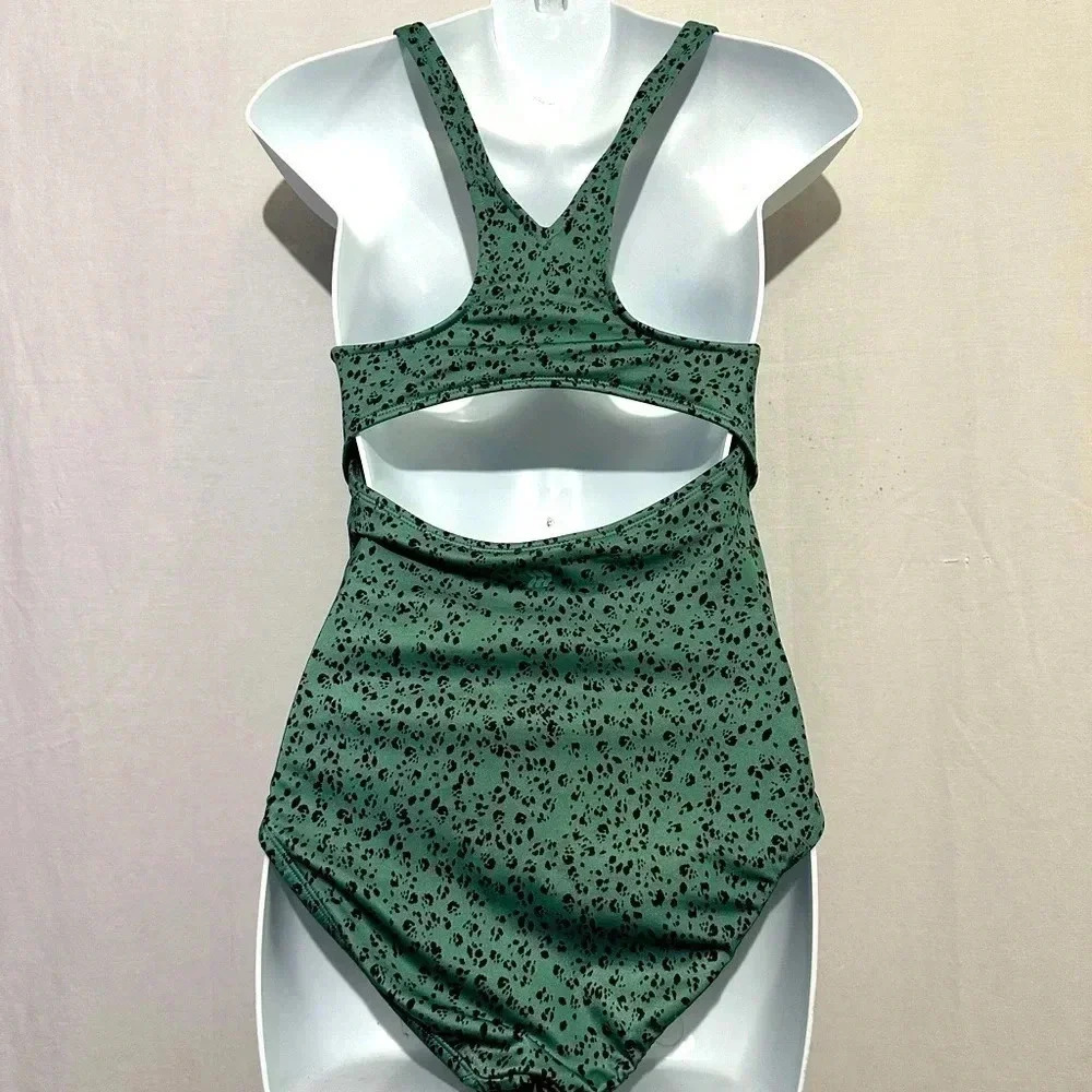 All in Motion Animal Print One-Piece Swimsuit Cut-Out Racerback Size S - Picture 3 of 5